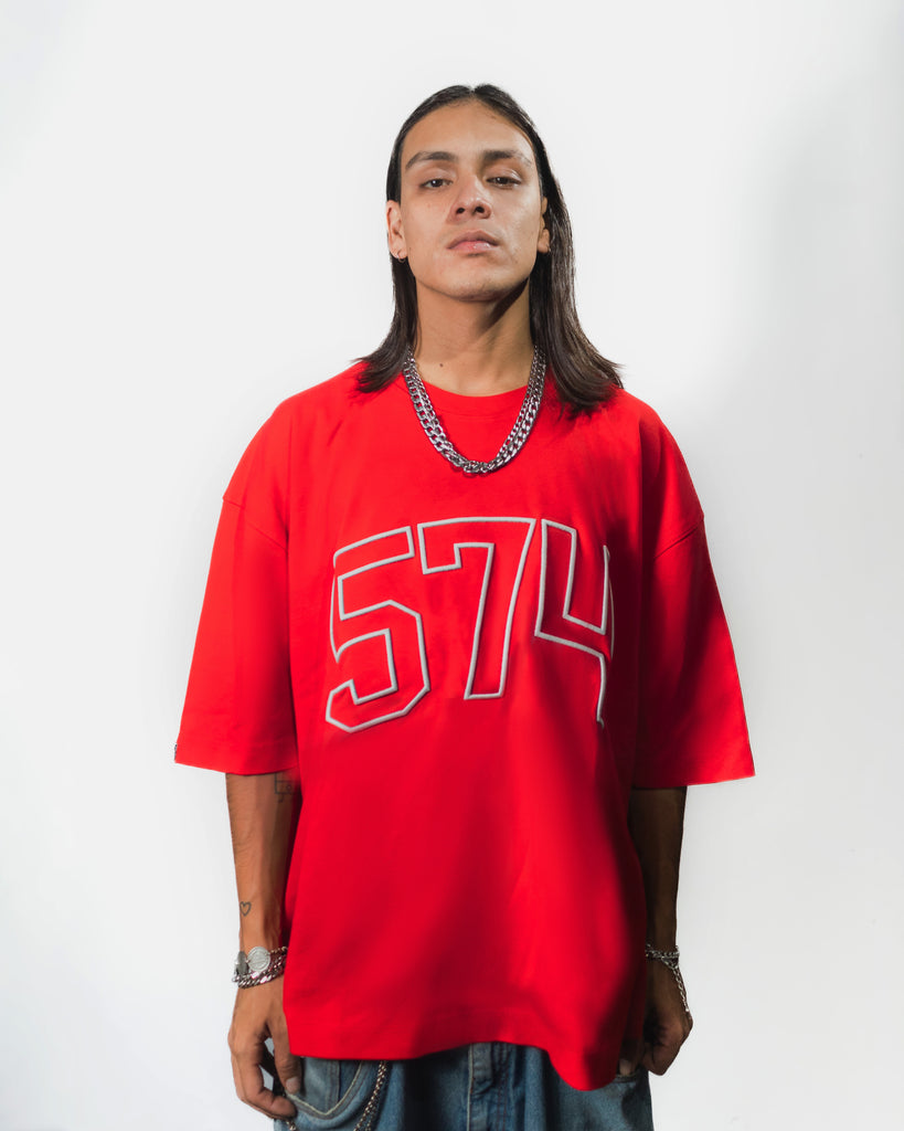 CLASSIC RED EMBROIDERED TEE