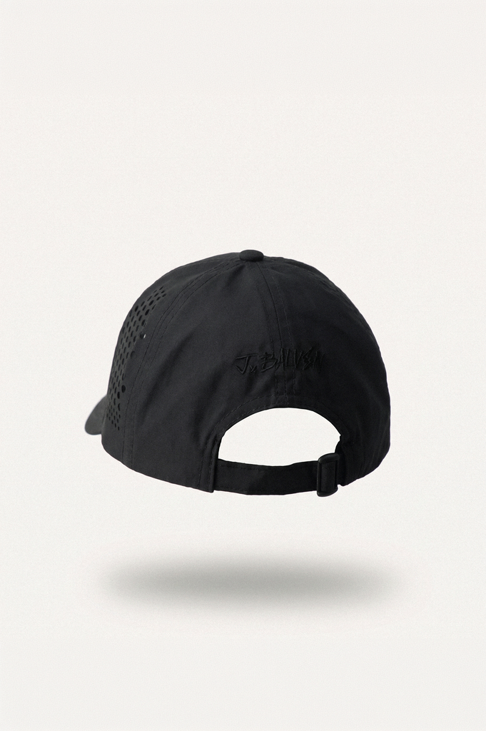 J BALVIN LASER CUT 6 PANEL CAP BLACK