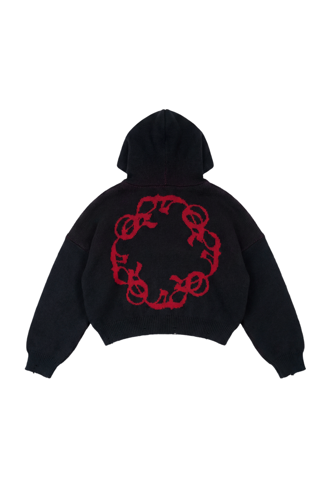 OMERTA BLACK KNITTED ZIP HOODIE