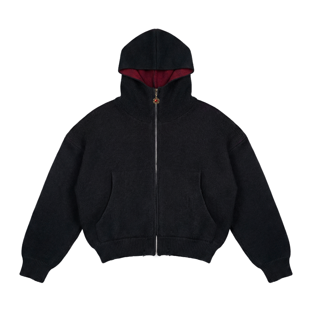 OMERTA BLACK KNITTED ZIP HOODIE