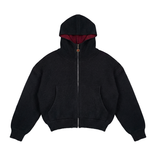 OMERTA BLACK KNITTED ZIP HOODIE