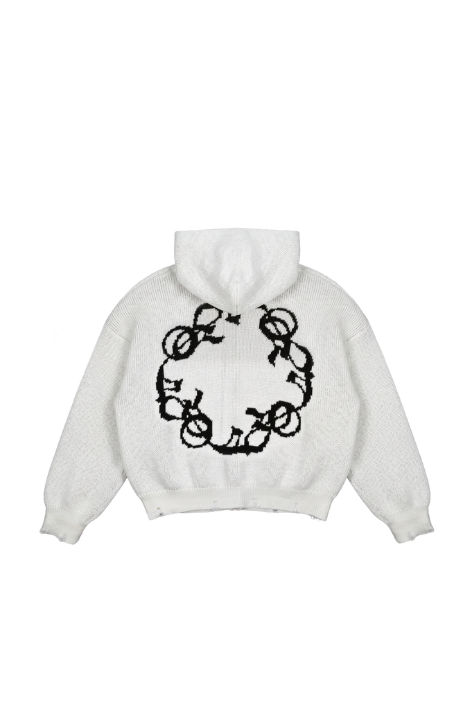 OMERTA WHITE KNITTED ZIP HOODIE