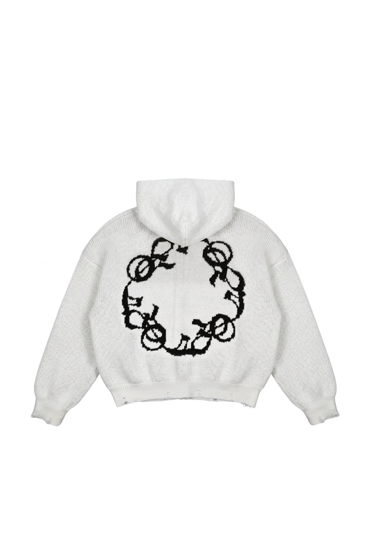 OMERTA WHITE KNITTED ZIP HOODIE