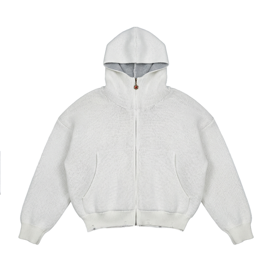 OMERTA WHITE KNITTED ZIP HOODIE